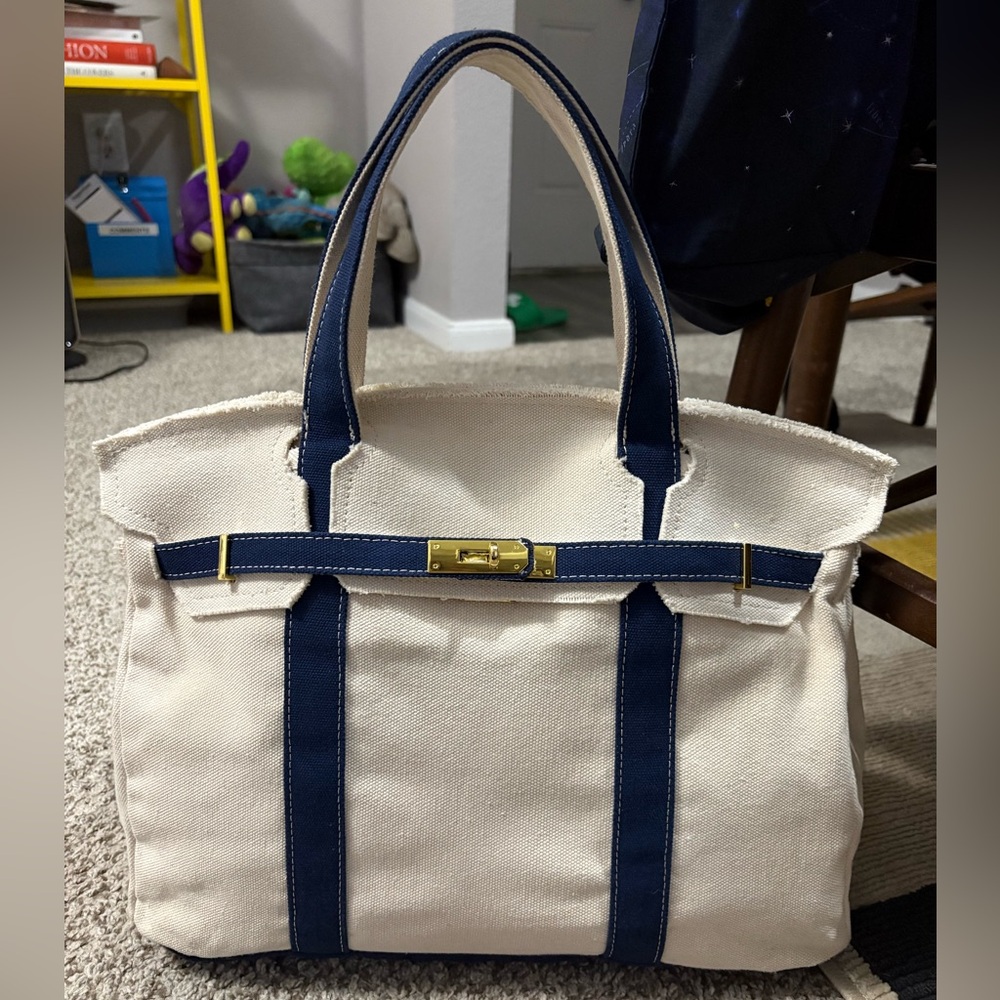 Custom Canvas Contrast Navy Trim Weekender Tote Boat Bag